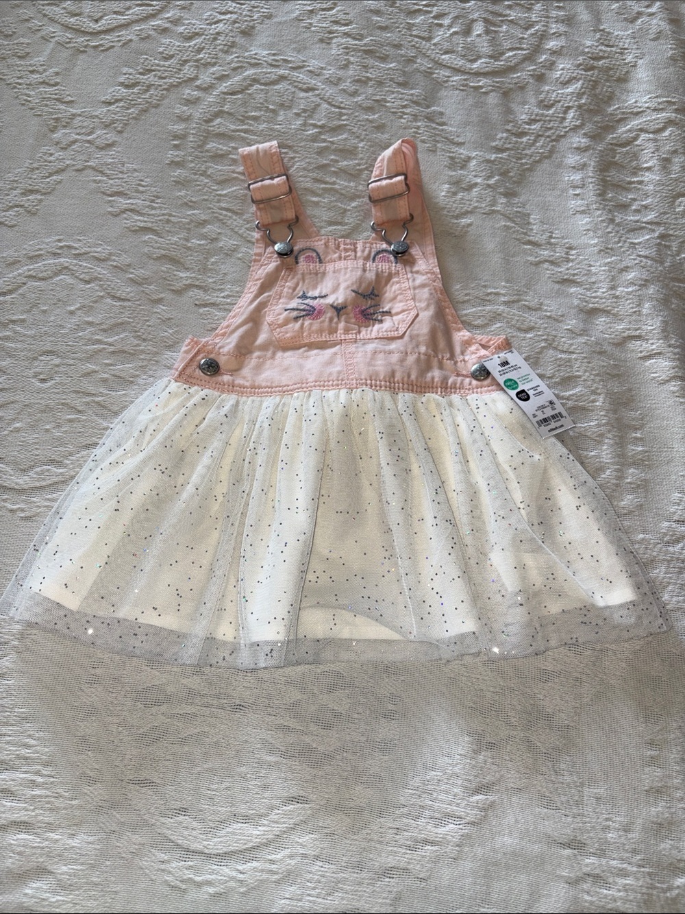 OshKosh Pink Bunny Embroidered Tulle Pinafore Dress BNWT 18m
